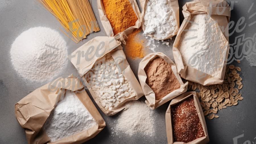 Variety of Flours and Spices in Eco-Friendly Packaging for Culinary Inspiration