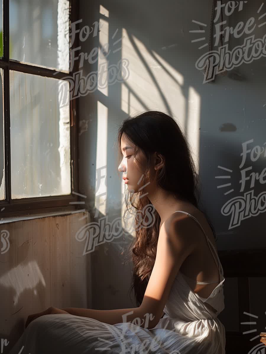 Serene Portrait of a Young Woman in Soft Natural Light by Window