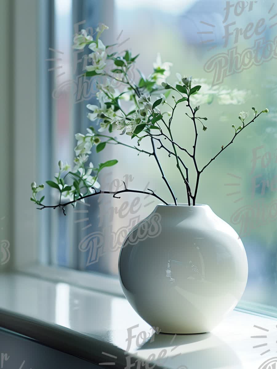 Elegant White Vase with Fresh Blossoms by the Window - Modern Home Decor