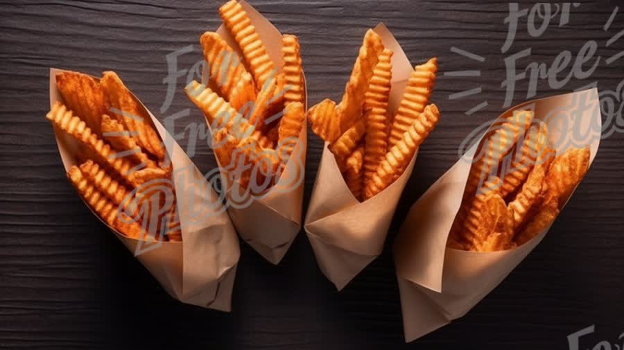 Crispy Crinkle-Cut Fries in Paper Cones - Perfect for Food Photography and Restaurant Menus