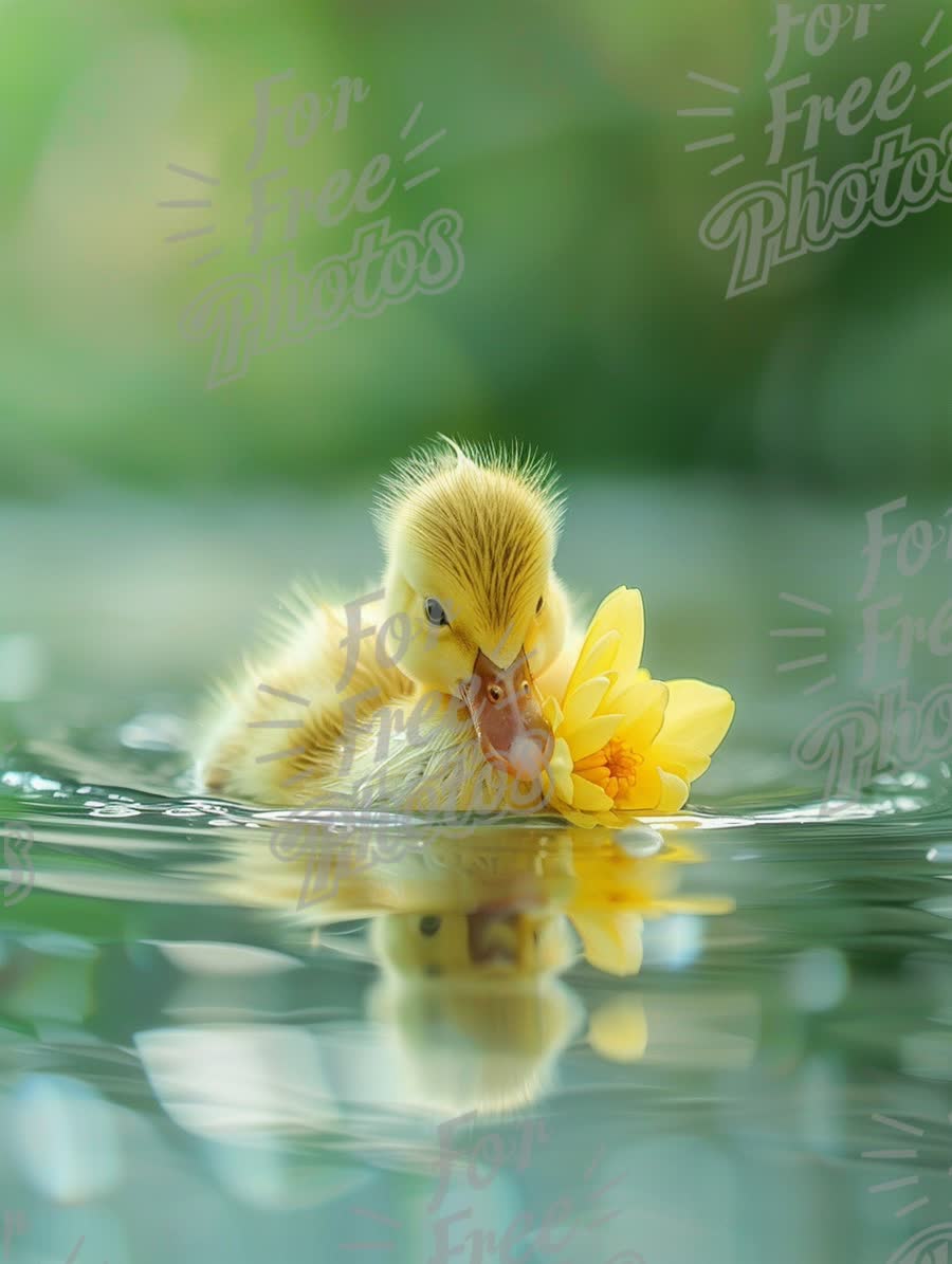 Adorable Duckling with Water Lily: Nature's Serenity and Innocence