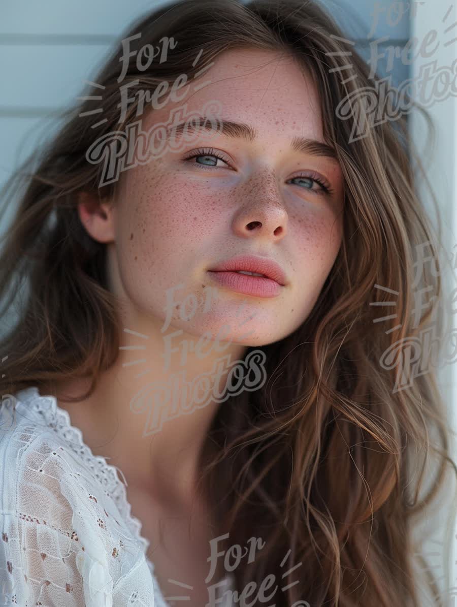 Natural Beauty Portrait of a Young Woman with Freckles and Flowing Hair