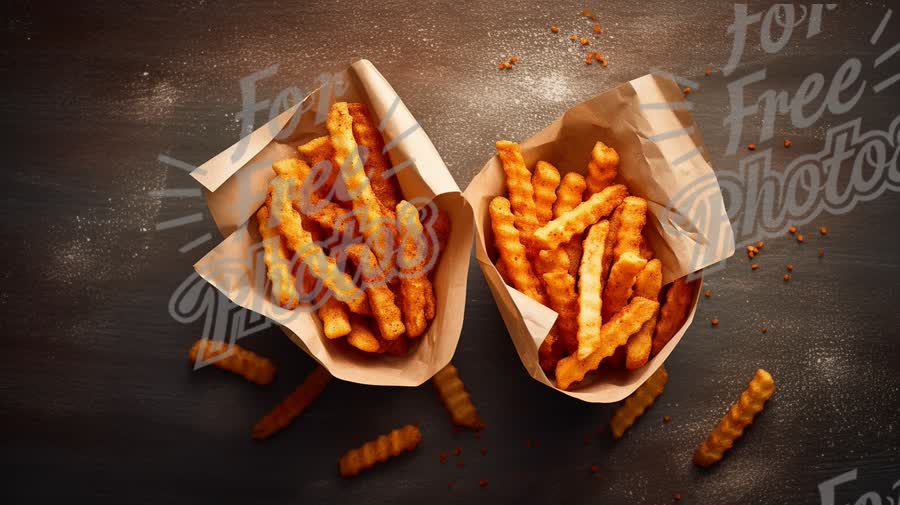 Delicious Golden Crinkle Cut Fries in Paper Cones - Perfect for Fast Food and Snack Advertising