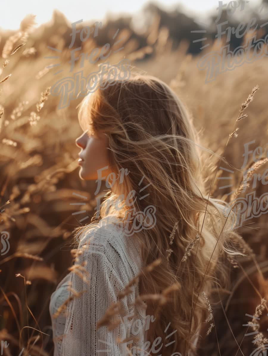 Serene Woman in Golden Field at Sunset - Nature, Beauty, and Freedom