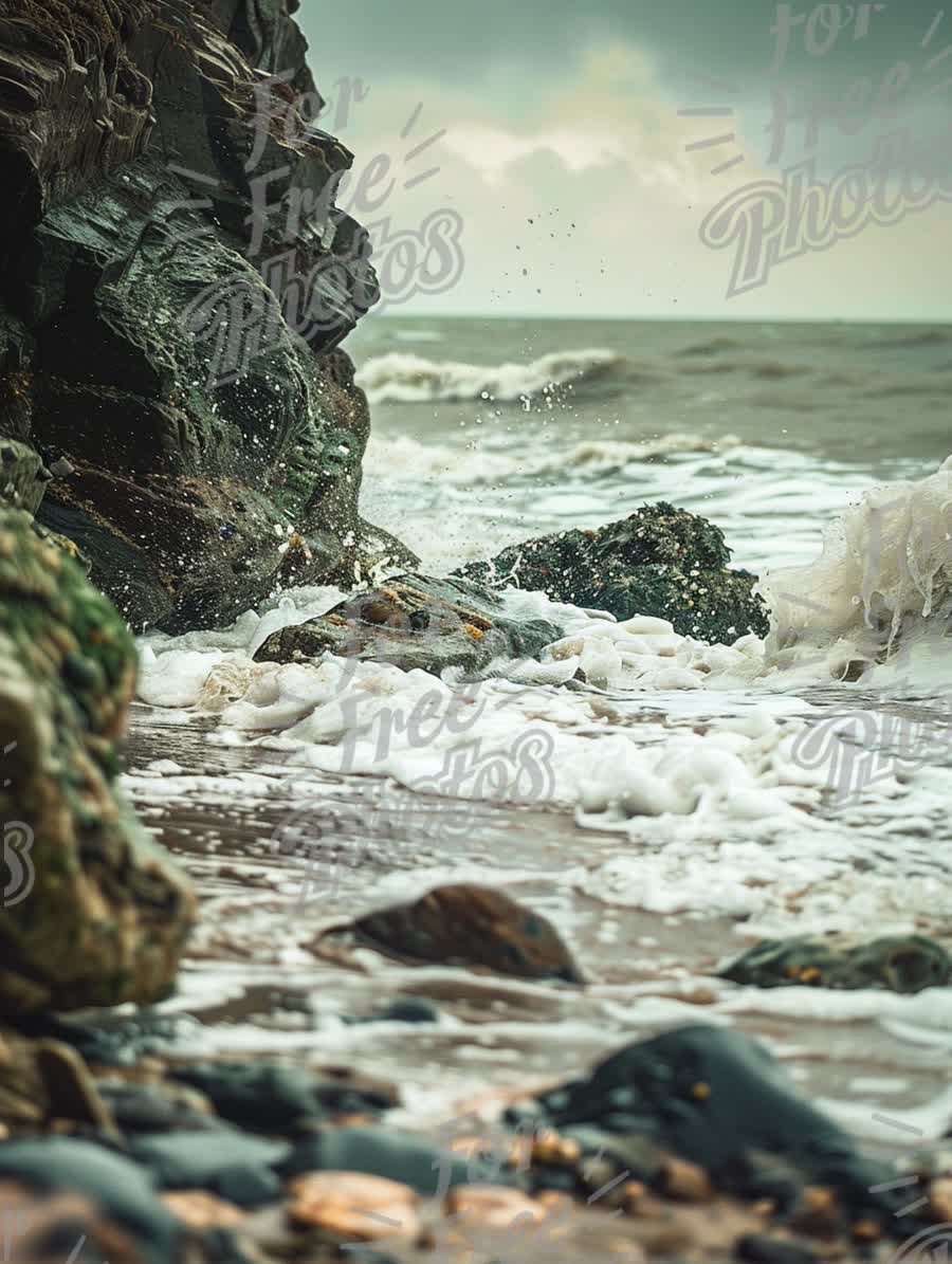 Serene Coastal Waves Crashing on Rocky Shoreline