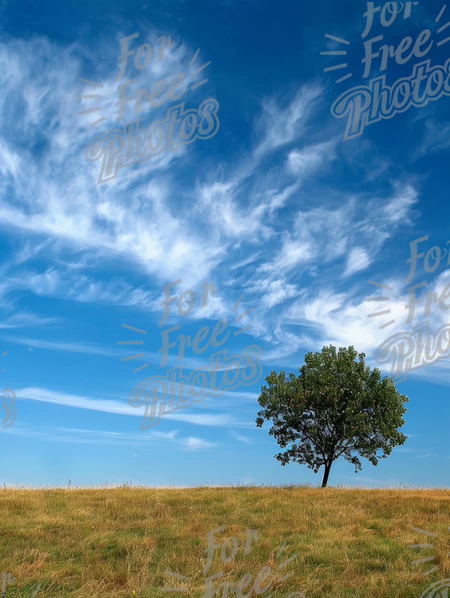 Serene Landscape with Isolated Tree and Dramatic Sky