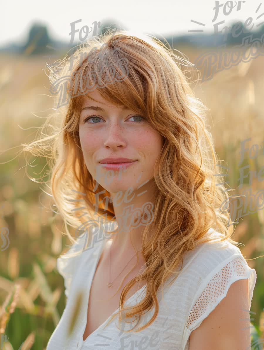 Natural Beauty in Golden Fields: Portrait of a Young Woman with Wavy Hair