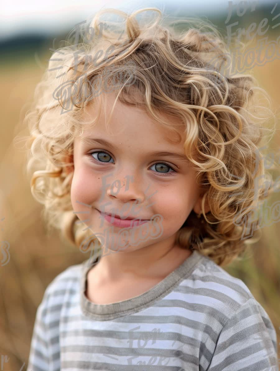 Joyful Child with Curly Hair in Natural Outdoor Setting