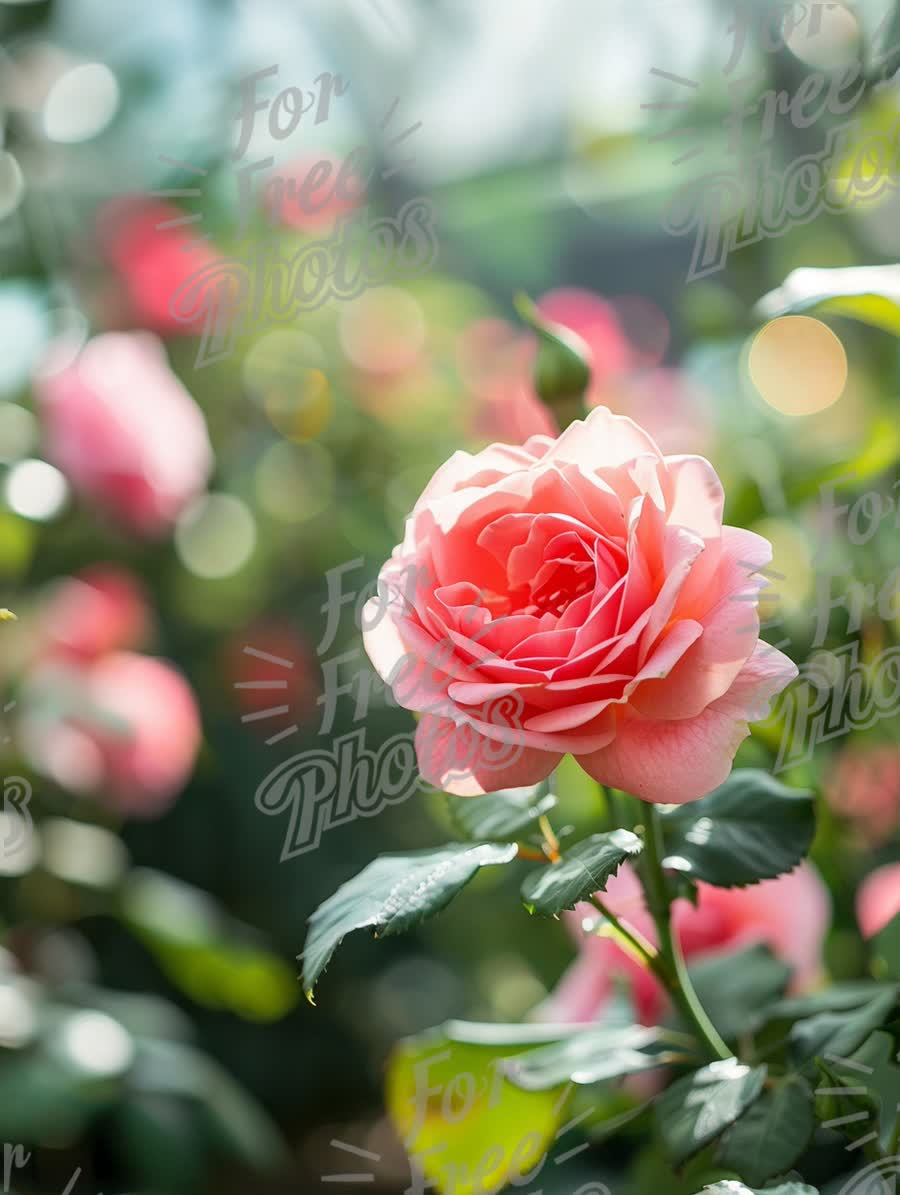 Beautiful Pink Rose in Bloom with Soft Bokeh Background