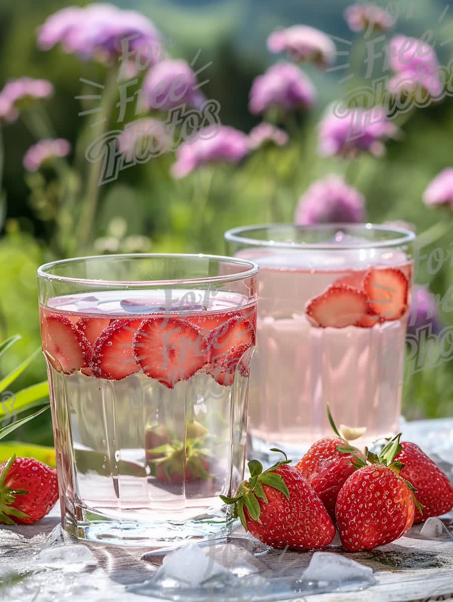 Refreshing Strawberry Infused Drinks in a Scenic Garden Setting