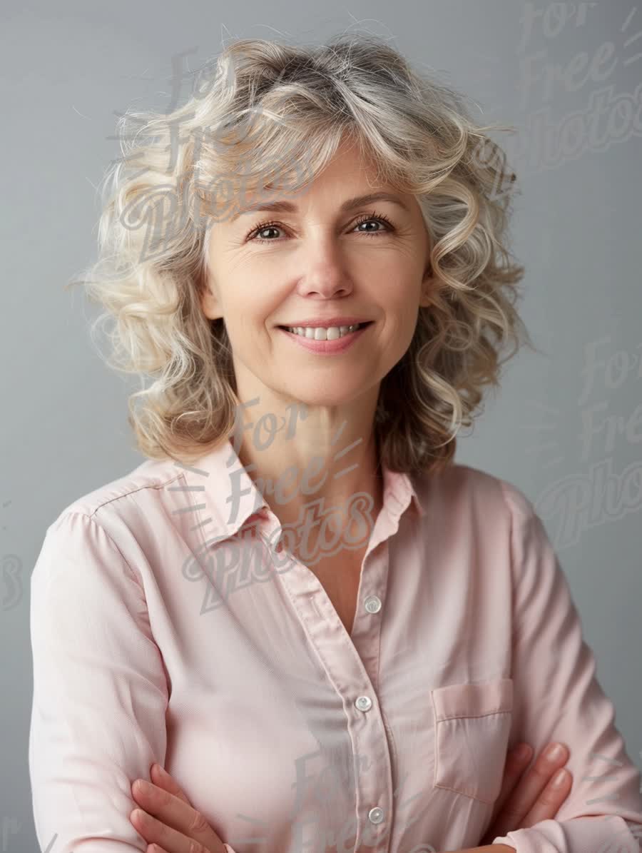 Confident Middle-Aged Woman with Curly Hair in Professional Attire