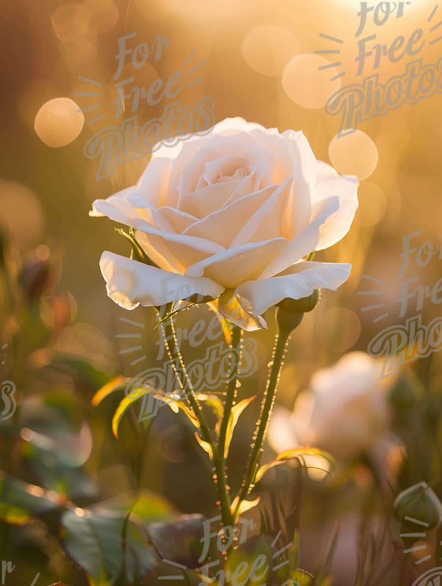 Elegant White Rose in Soft Golden Light with Bokeh Background