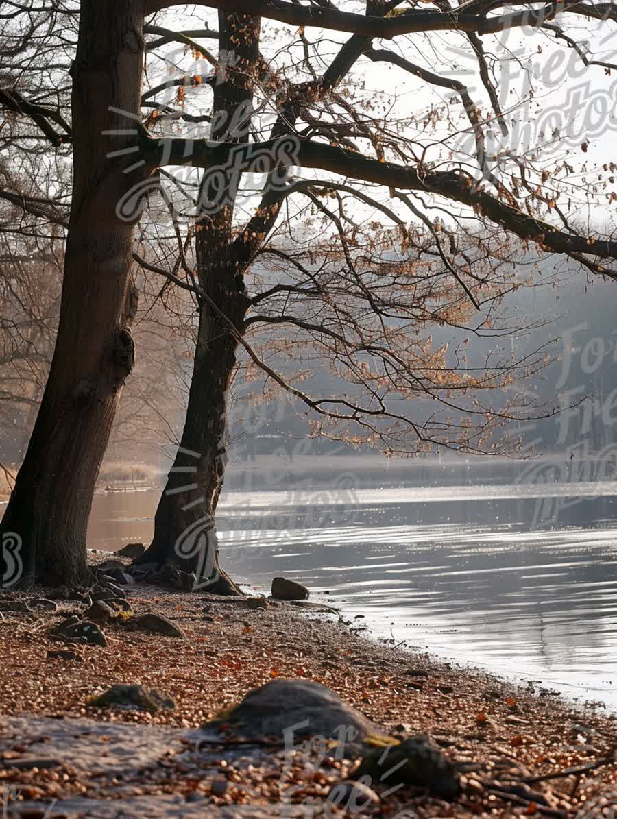 Tranquil Lakeside Scene with Autumn Trees and Reflections