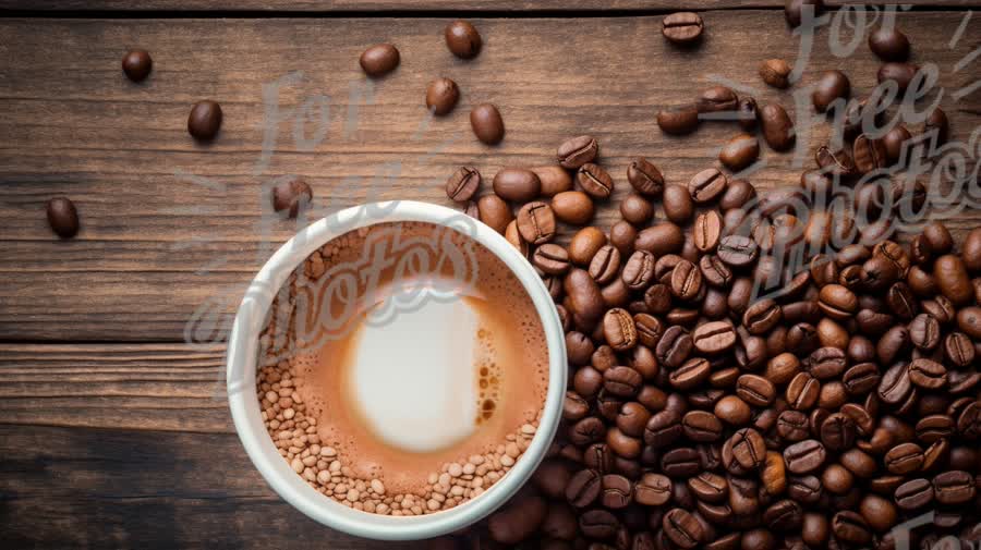 Freshly Brewed Coffee with Coffee Beans on Rustic Wooden Background