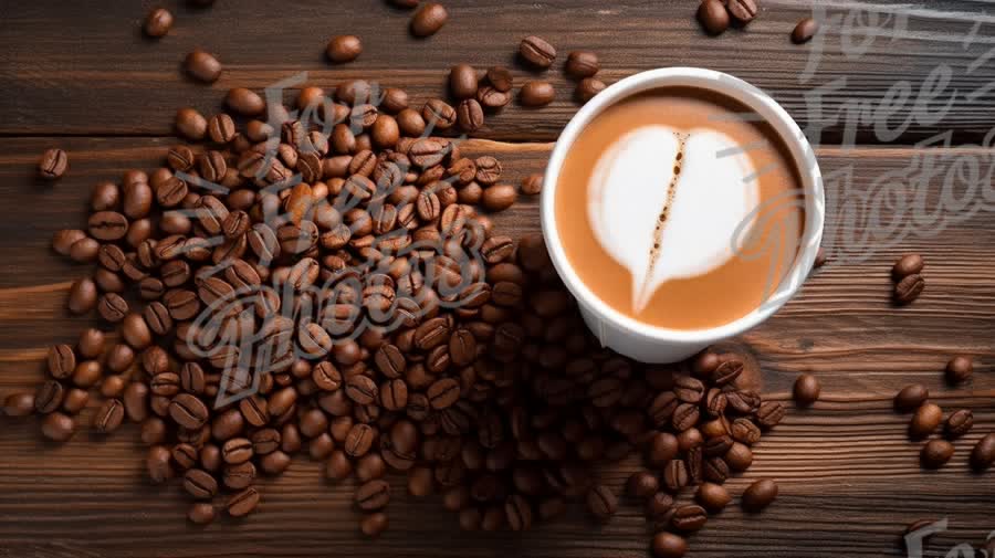 Artisan Coffee with Heart Latte Art Surrounded by Roasted Coffee Beans