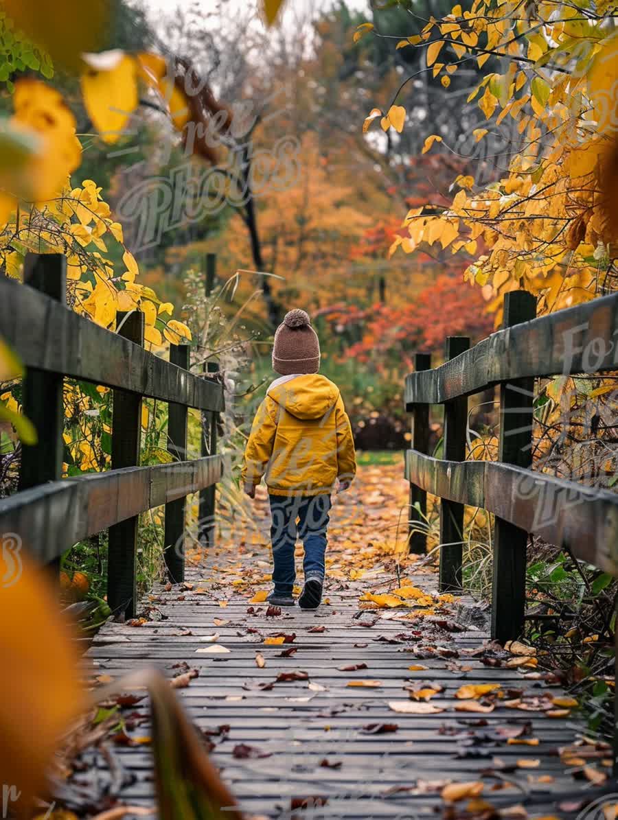 Child Walking on Autumn Pathway Surrounded by Colorful Fall Foliage