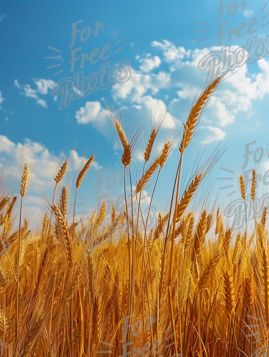 Golden Wheat Field Under Blue Sky: Nature, Agriculture, and Harvest Themes