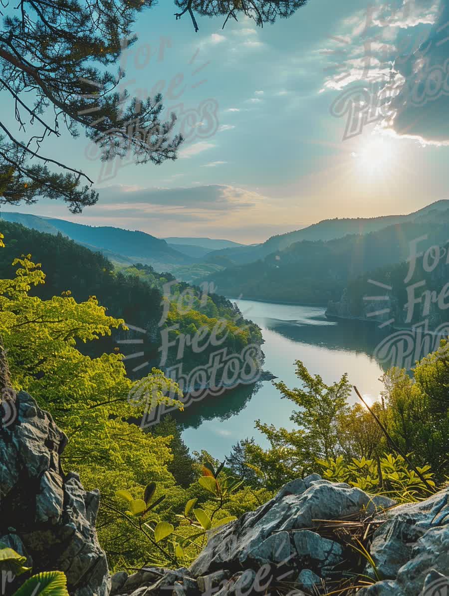 Serene Mountain Lake at Sunrise: Nature's Tranquility and Scenic Beauty