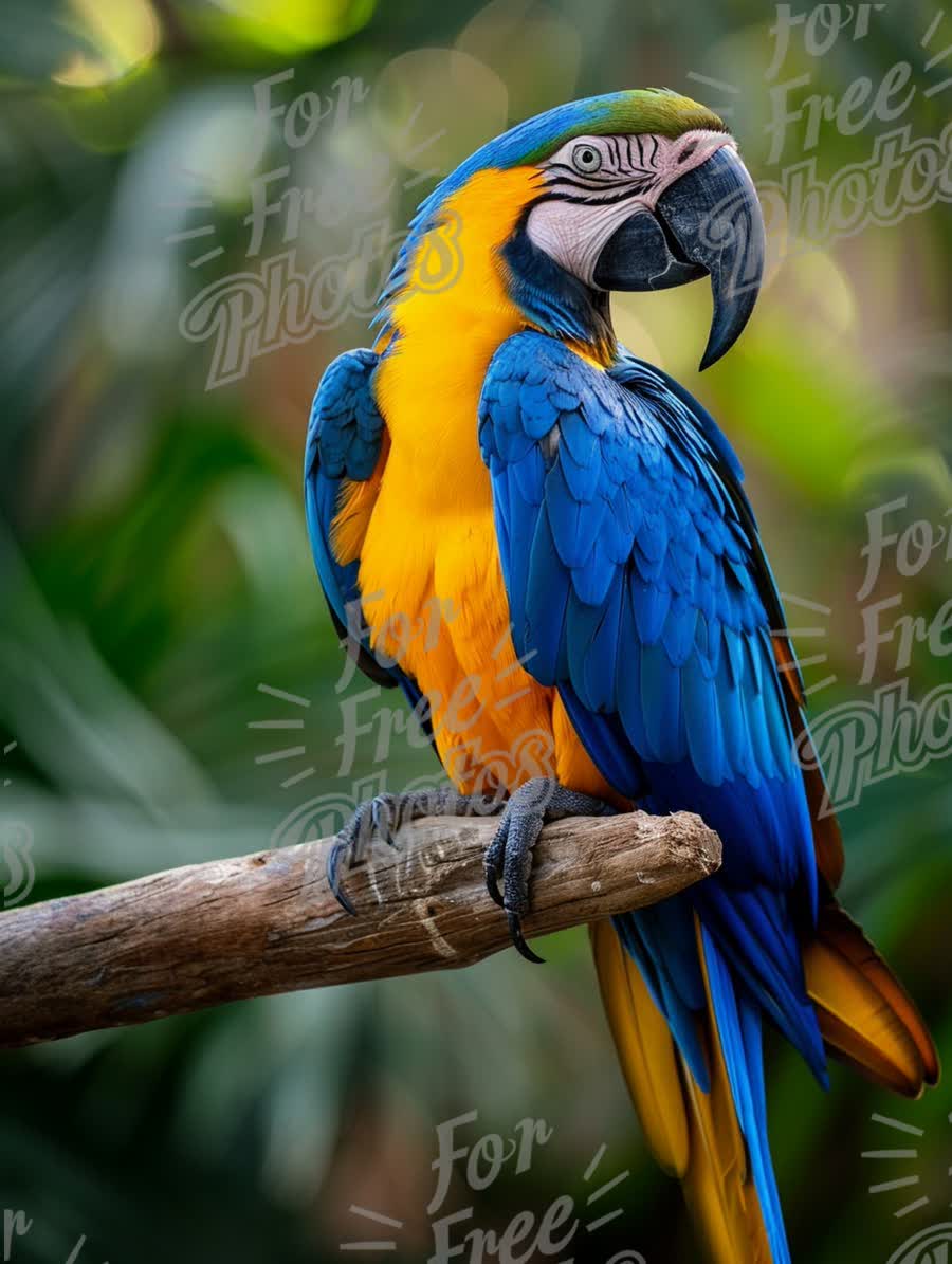 Vibrant Blue and Yellow Macaw Perched on a Branch in Tropical Setting