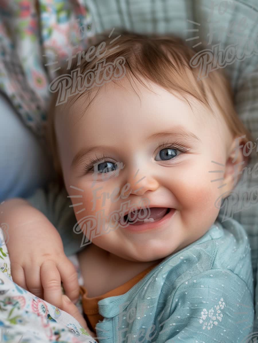 Joyful Baby Smiling with Bright Blue Eyes - Adorable Infant Portrait