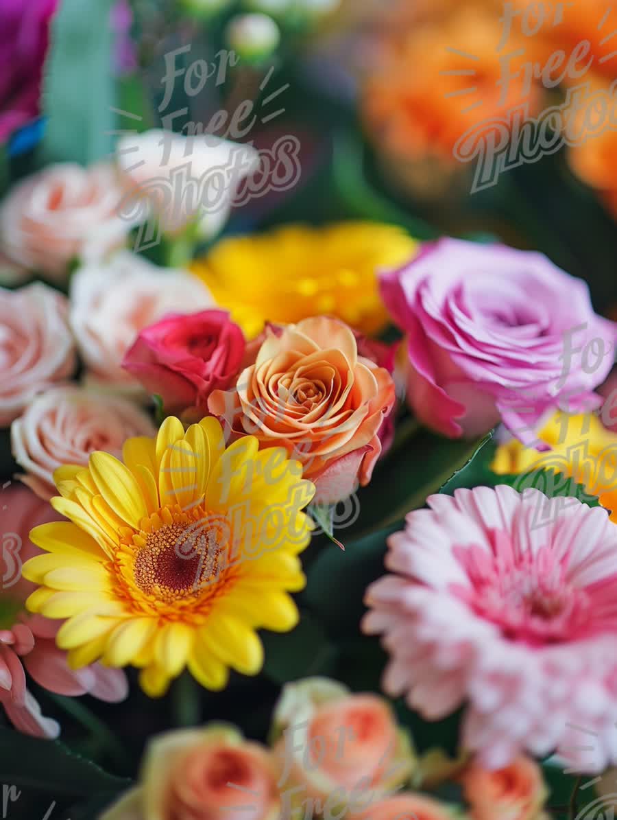 Vibrant Floral Arrangement: Colorful Roses and Gerbera Daisies for Celebrations