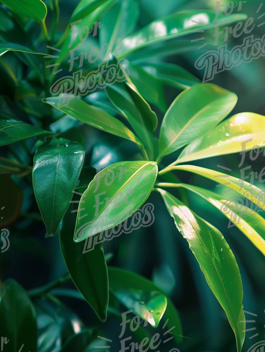 Vibrant Green Leaves with Dew Drops - Nature's Freshness and Serenity