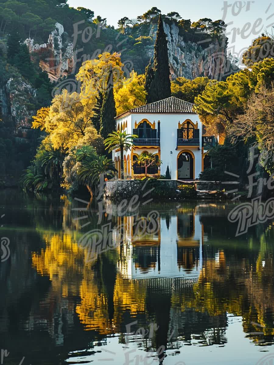 Serene Lakeside Villa Surrounded by Autumn Foliage and Reflections