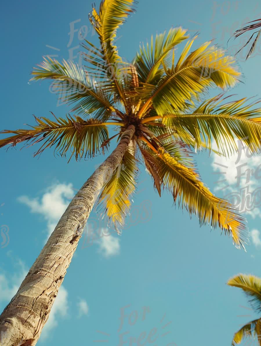 Sunny Tropical Palm Tree Against Clear Blue Sky