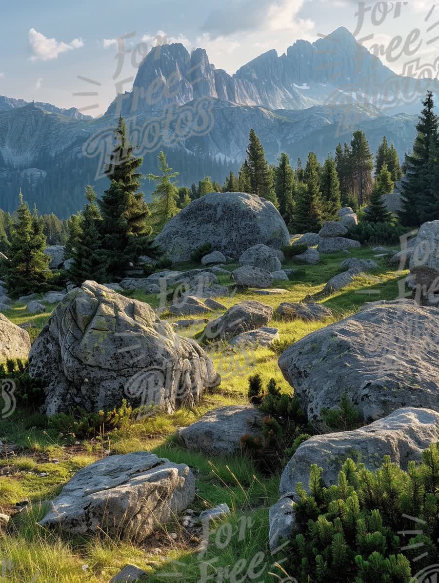 Majestic Mountain Landscape with Lush Greenery and Rocky Terrain