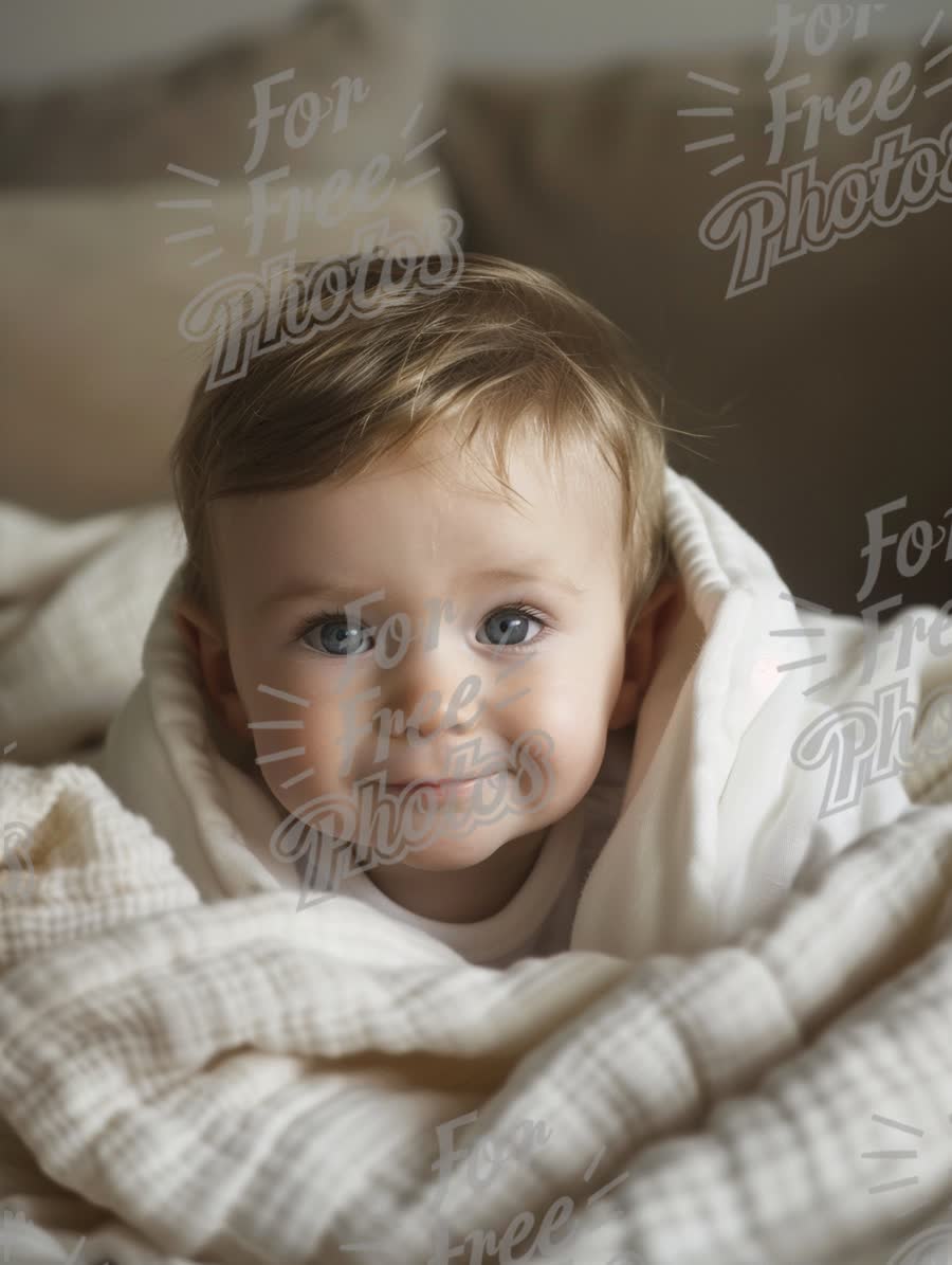 Adorable Baby Smiling Wrapped in Cozy Blanket