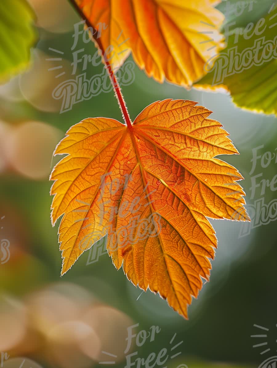 Autumn Leaves Close-Up: Vibrant Orange and Green Foliage with Bokeh Background