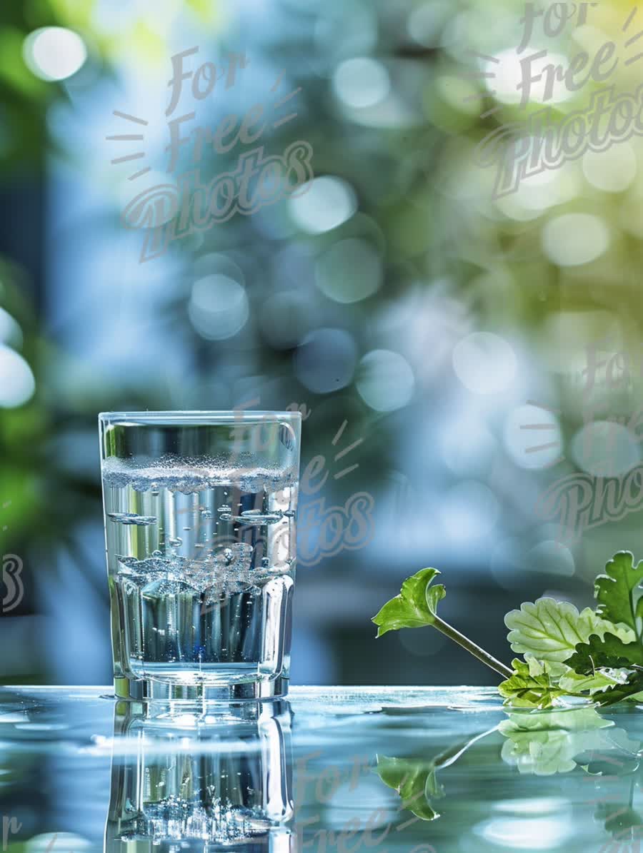 Refreshing Glass of Water with Bokeh Background and Greenery