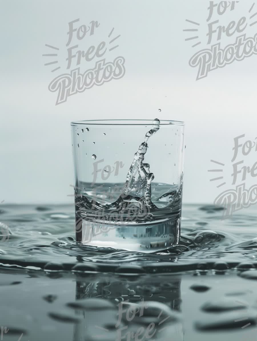 Refreshing Splash: Crystal Clear Water in Glass with Droplets