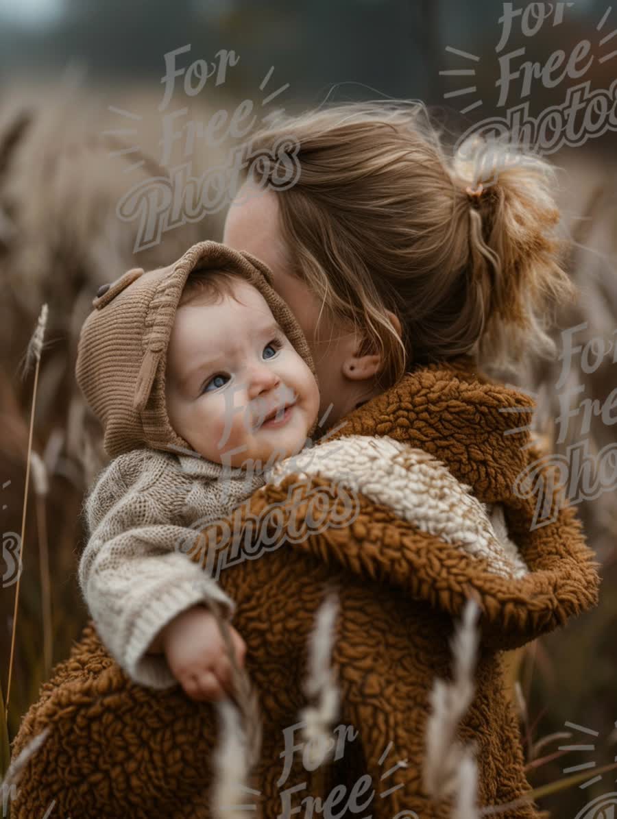 Heartwarming Mother-Child Bond in Nature: Cozy Autumn Embrace