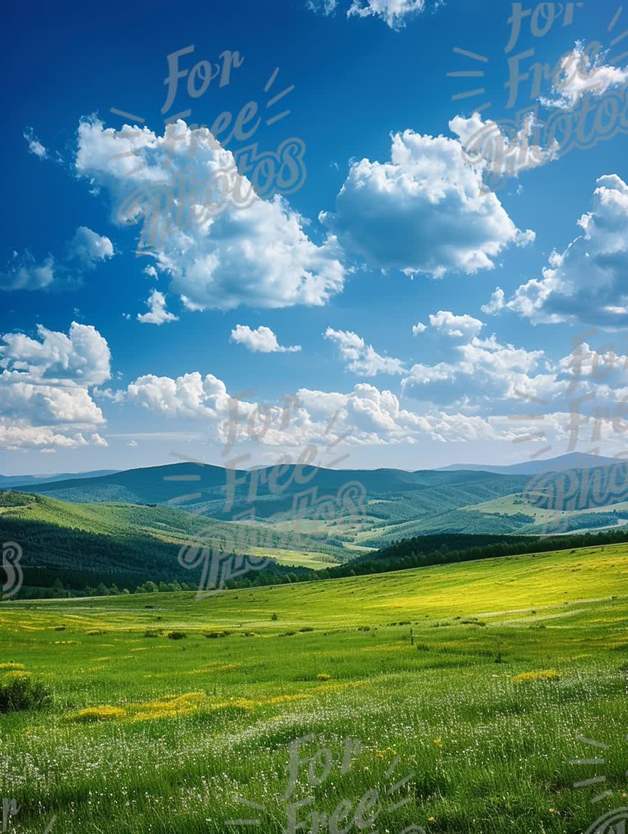 Vibrant Green Landscape with Rolling Hills and Dramatic Sky