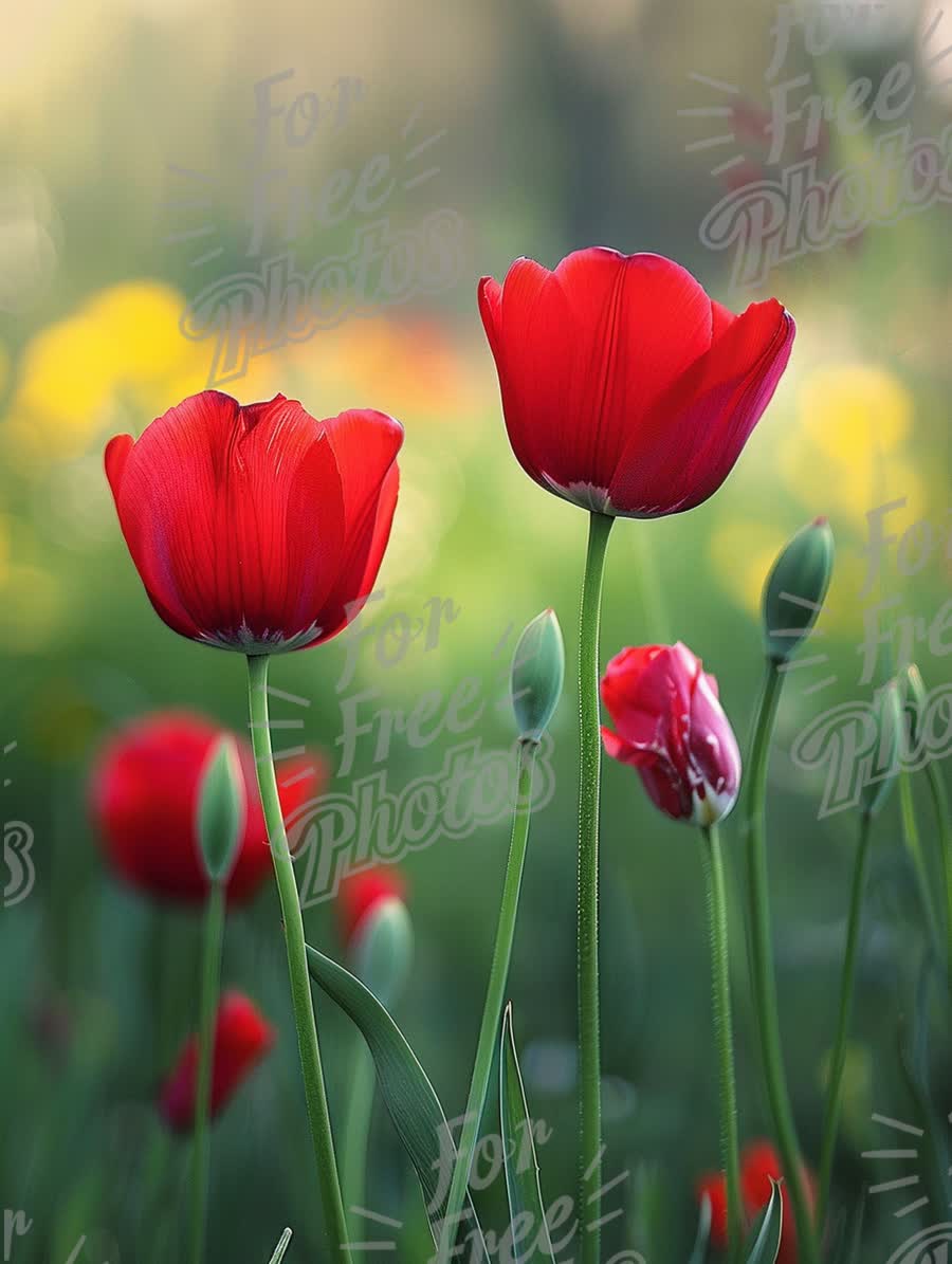 Vibrant Red Tulips in Bloom: Spring Floral Beauty and Nature's Colors