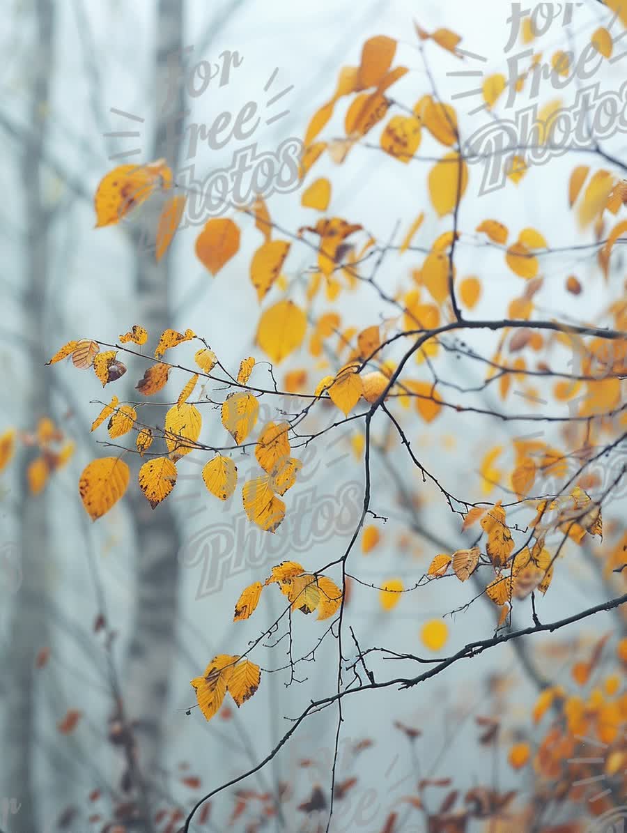 Autumn Leaves in Foggy Forest: Nature's Tranquil Beauty