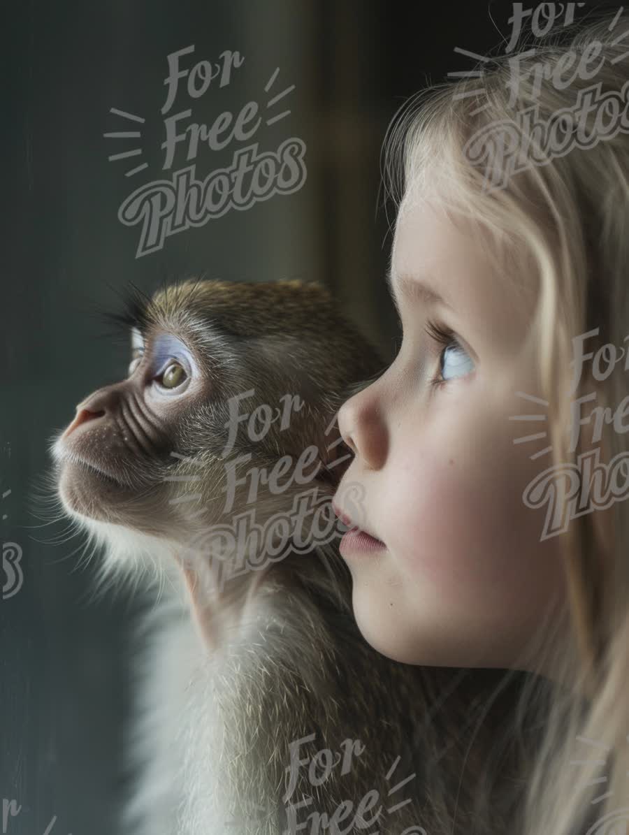 Curious Connection: Child and Monkey Gazing Together Through Glass