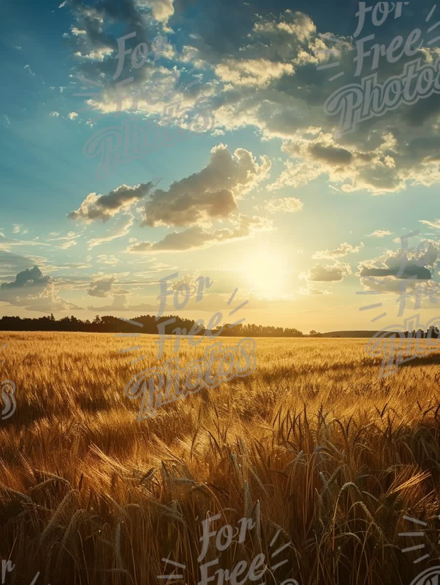 Golden Wheat Field at Sunset: Serene Landscape with Dramatic Sky