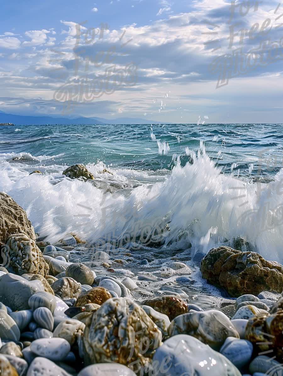 Serene Coastal Waves Crashing on Rocky Shoreline