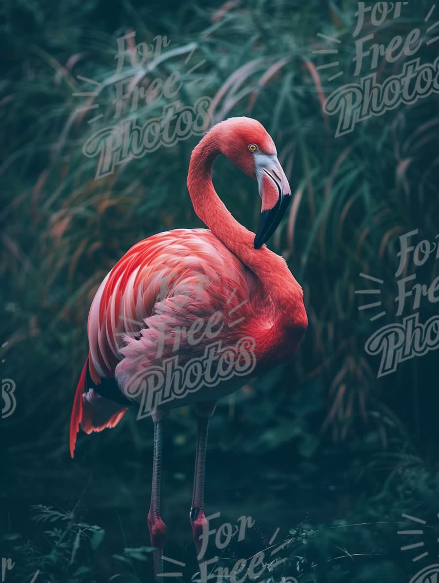 Elegant Flamingo in Lush Greenery: Vibrant Wildlife Photography