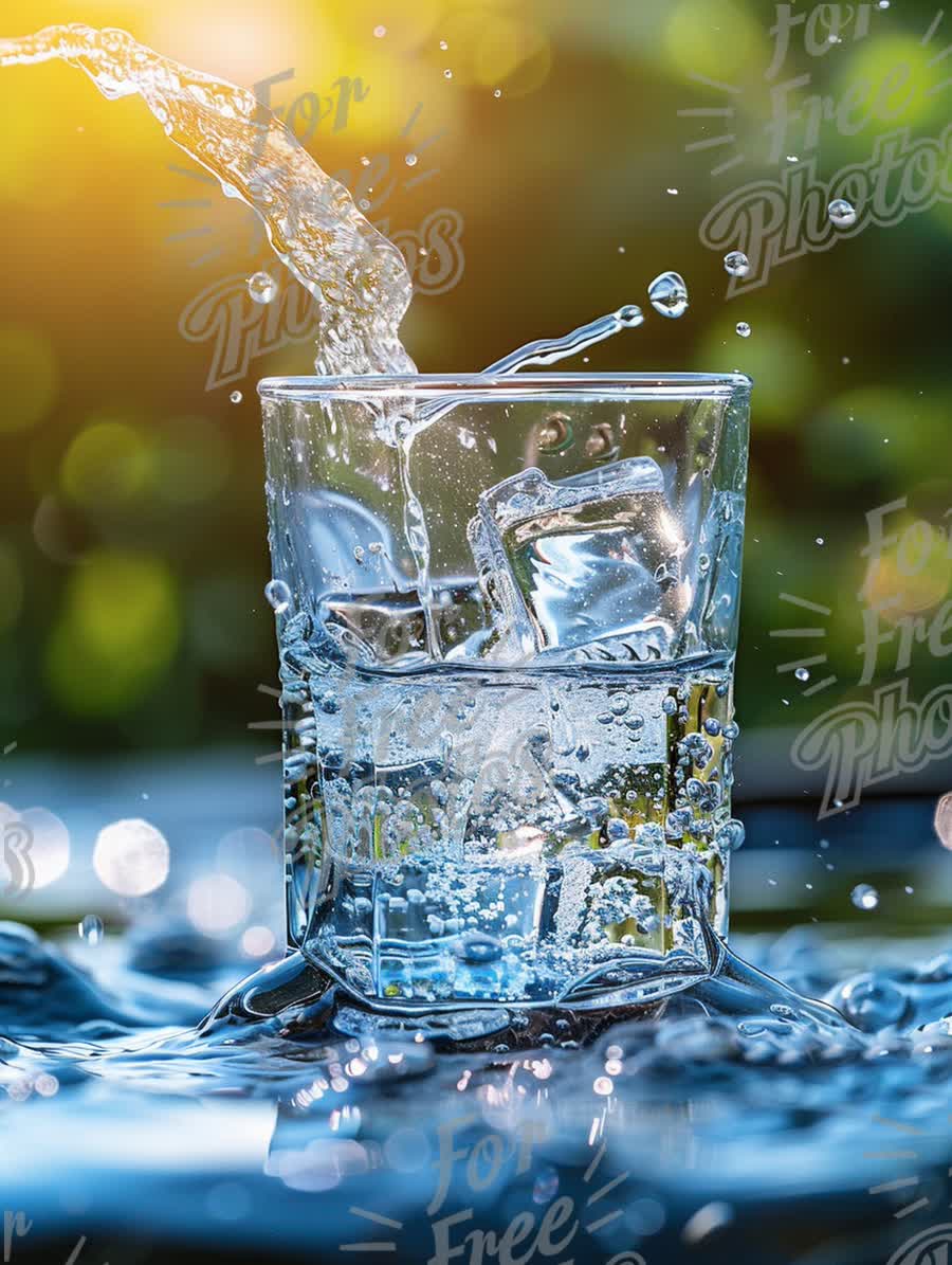 Refreshing Splash of Water with Ice Cubes in a Glass - Summer Hydration Concept