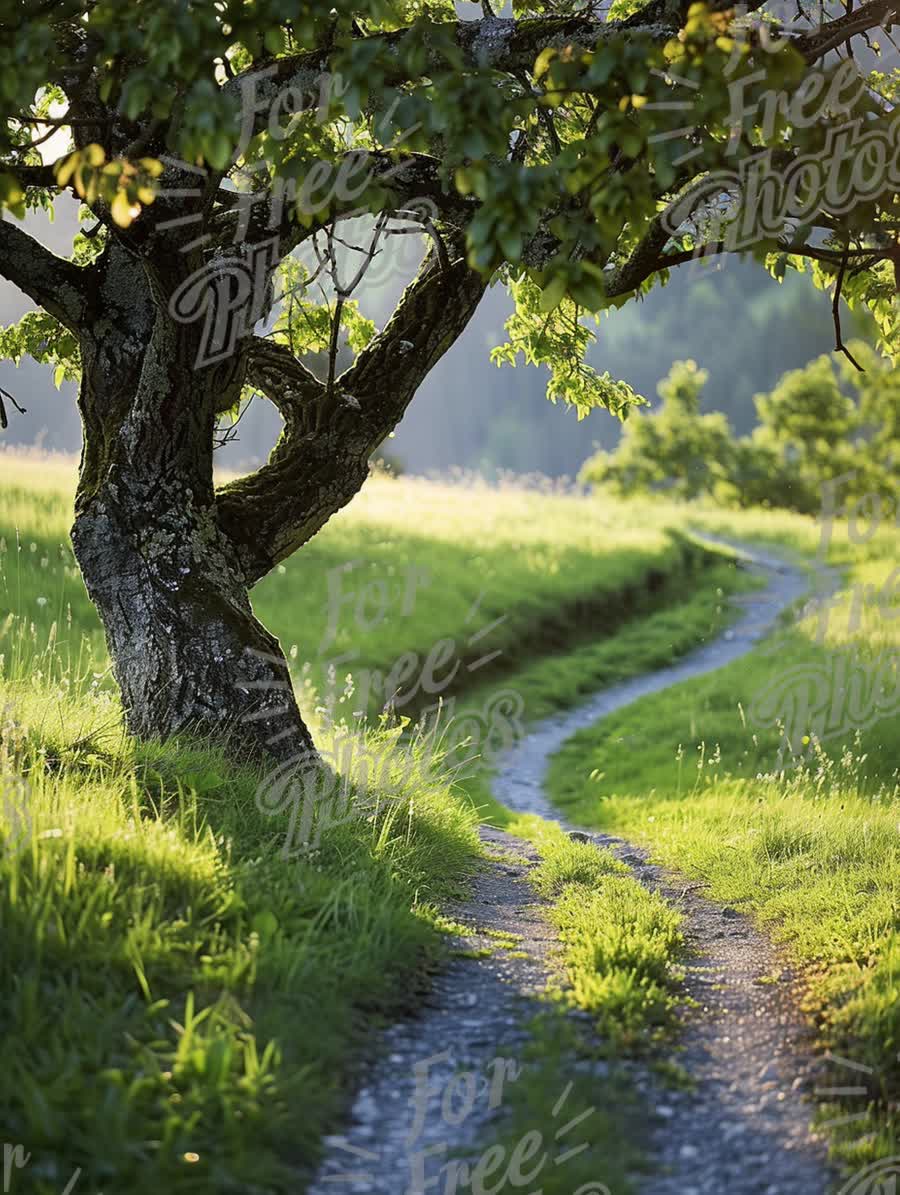 Serene Nature Pathway Through Lush Green Landscape