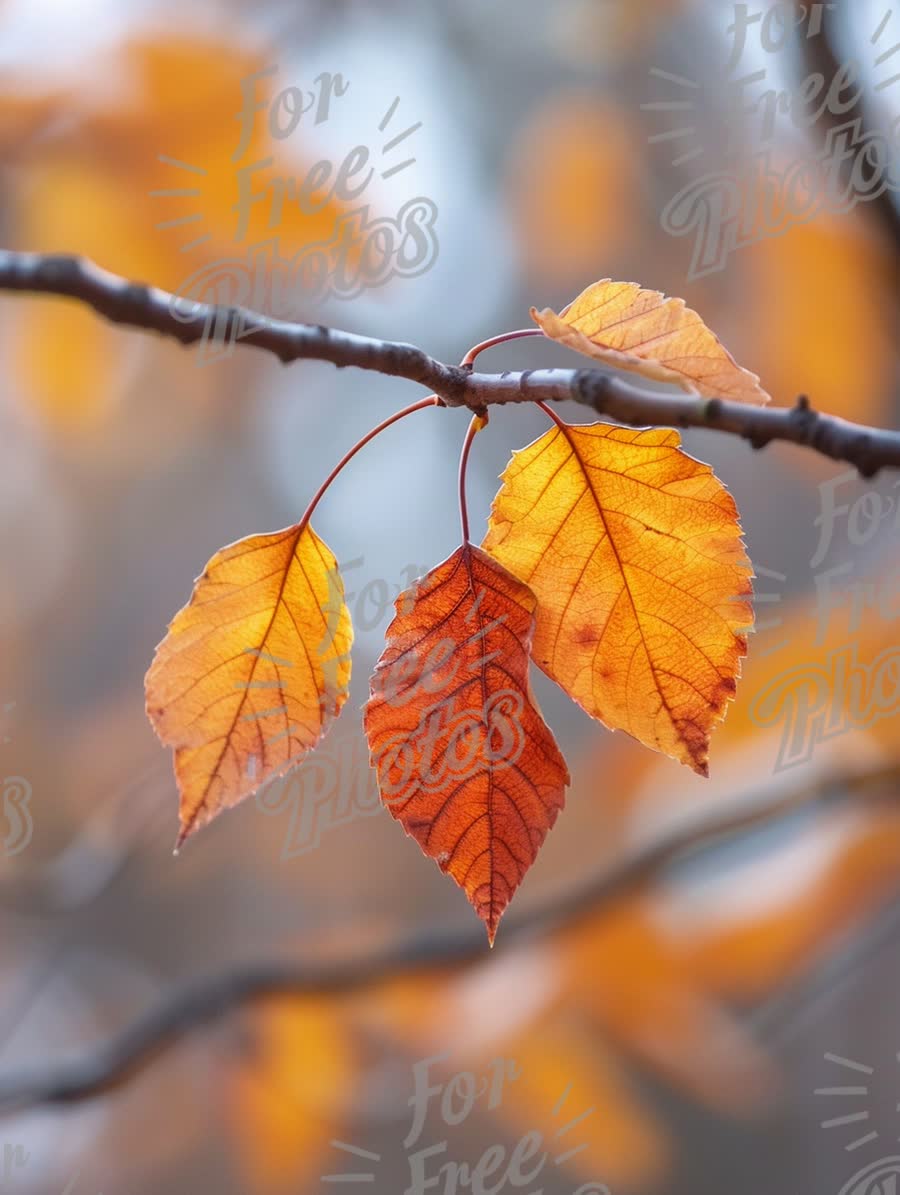 Autumn Leaves Close-Up: Vibrant Orange Foliage on Branch in Soft Focus