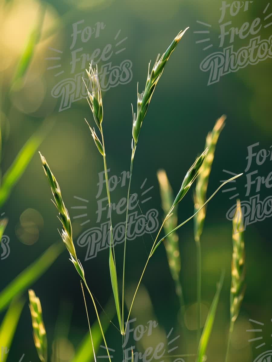 Delicate Green Grass Blades with Soft Bokeh Background - Nature Close-Up