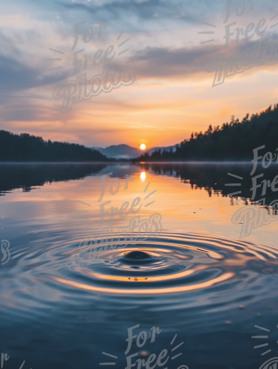 Tranquil Sunset Reflection on Serene Lake with Ripple Effect