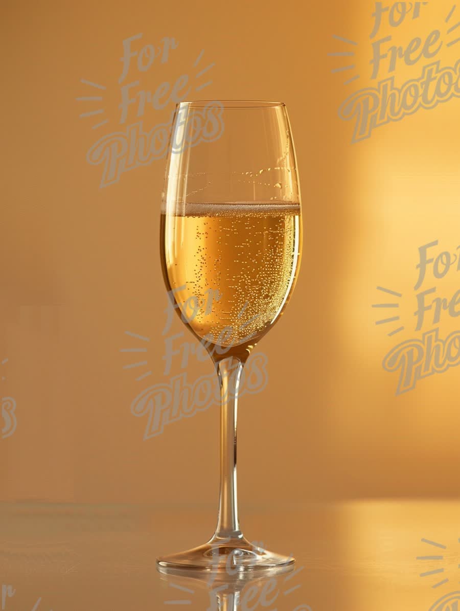 Elegant Champagne Glass with Bubbles Against a Warm Sunset Background