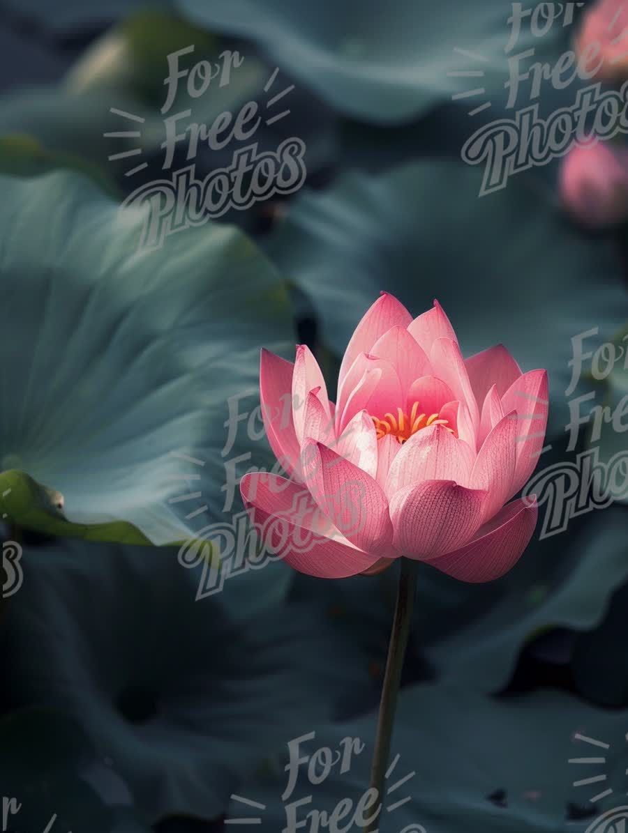 Serene Pink Lotus Flower in Tranquil Pond Setting