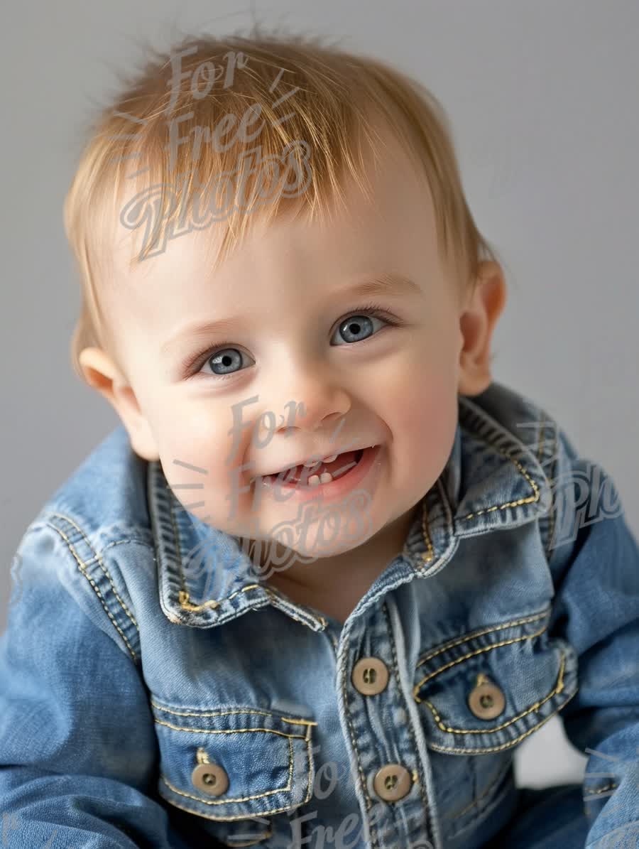 Happy Baby Smiling in Denim Outfit - Joyful Childhood Moments