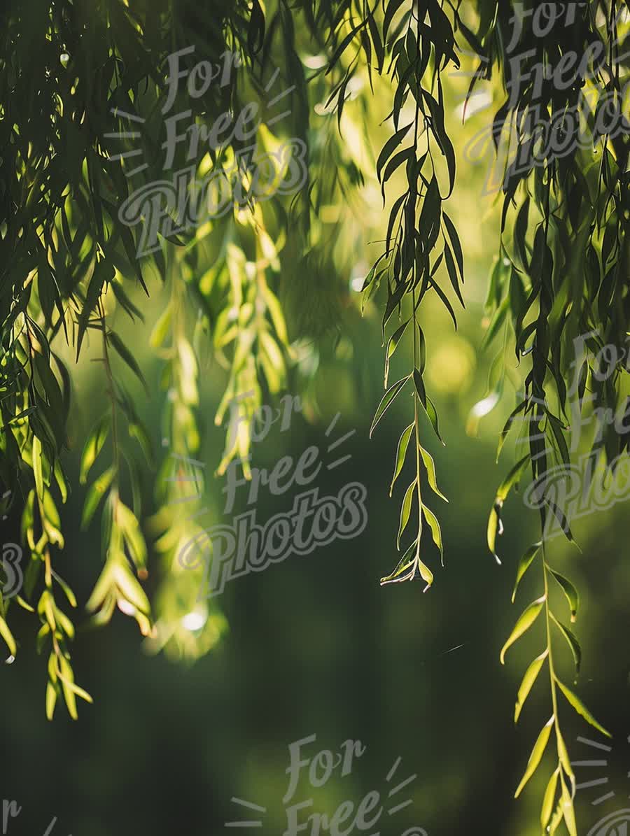 Serene Green Willow Leaves with Soft Natural Light